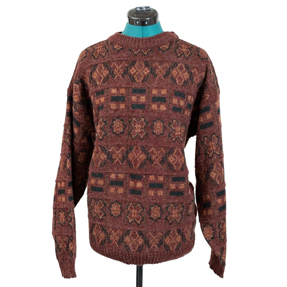 Vintage 90s Sweater Grandpa Dad Burgundy Size Large